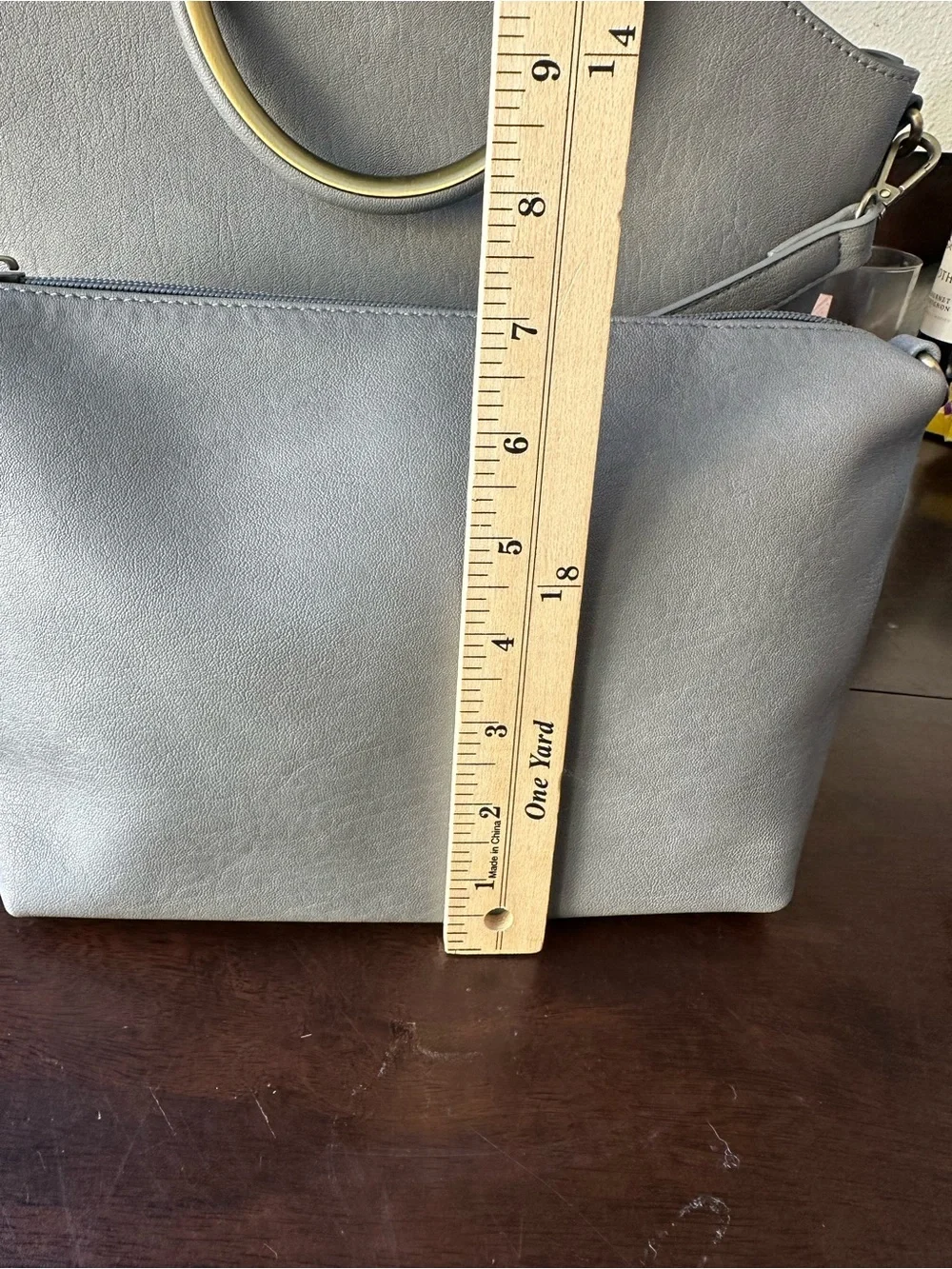 Antik Kraft Light Gray Crossbody Bag with Gold Handle